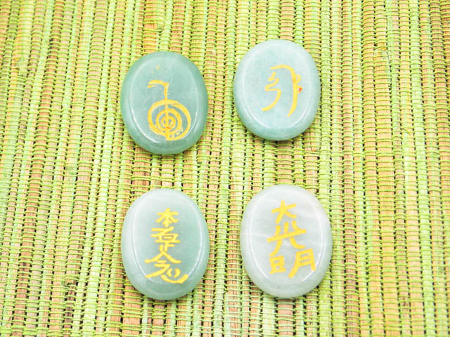 Conjunto de Símbolos de Reiki en piedras naturales de Venturina verde de 30x24mm