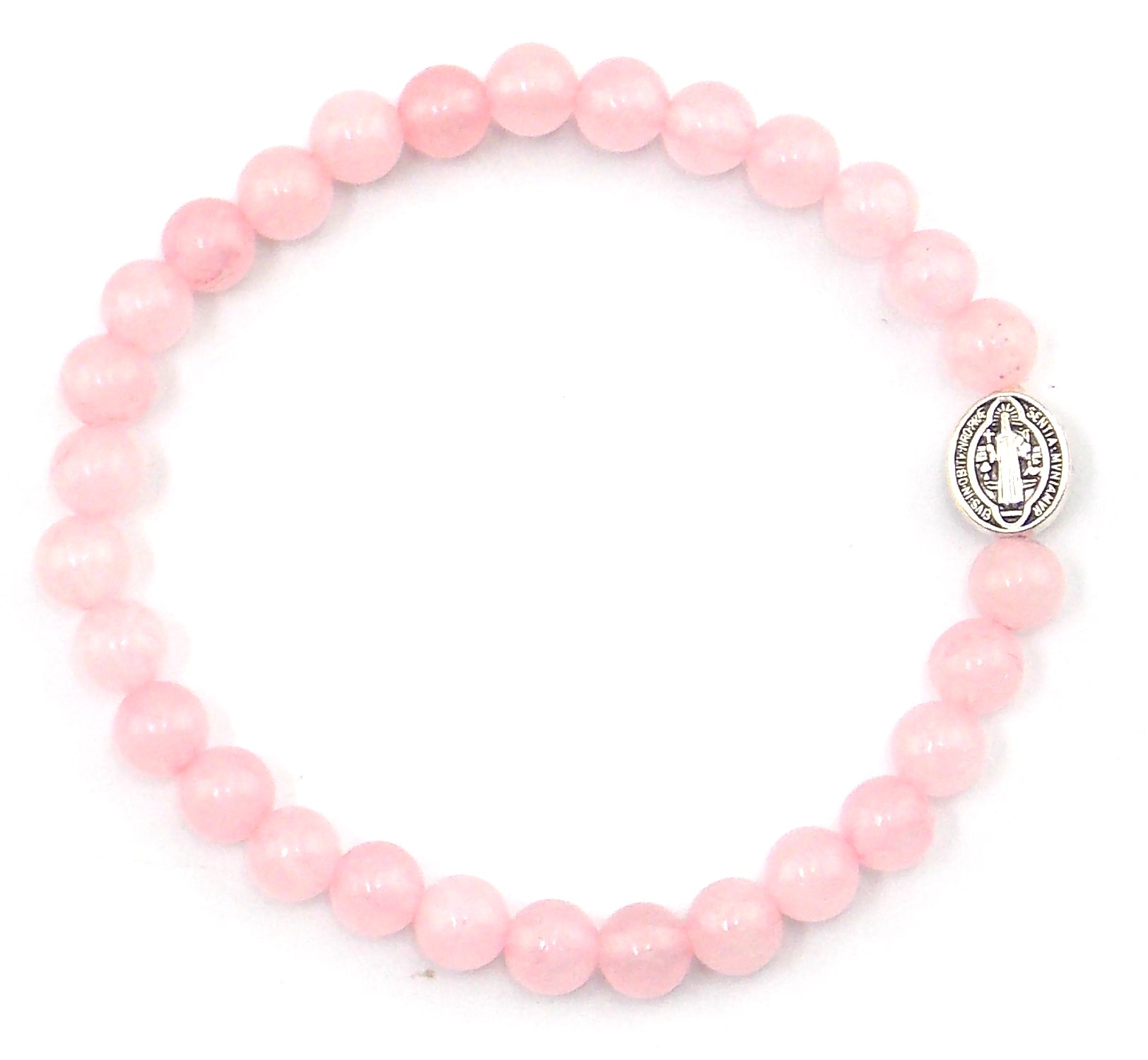 Pulsera de Cuarzo rosa con San Benito