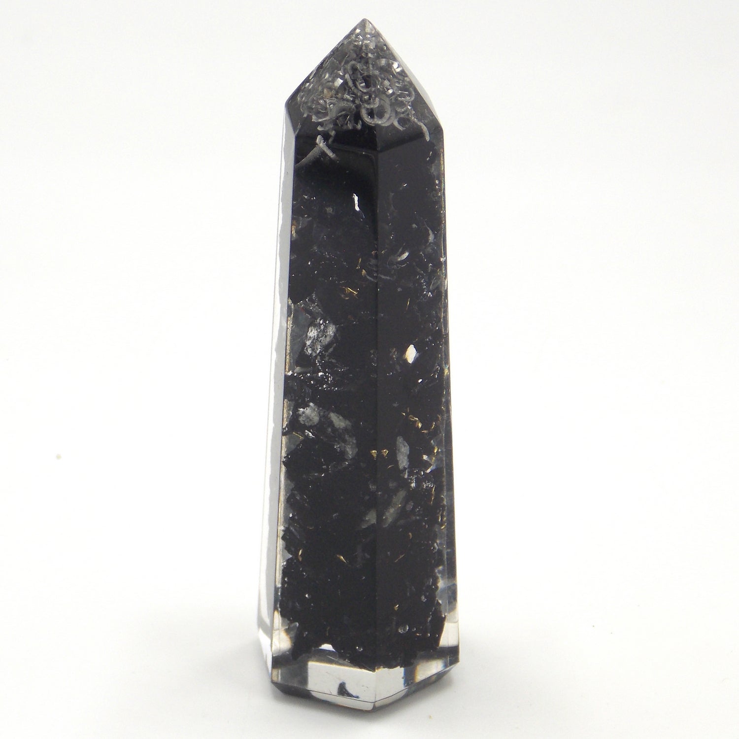 Obelisco de Orgonita de aprox. 7-8cm con piedra de Turmalina negra