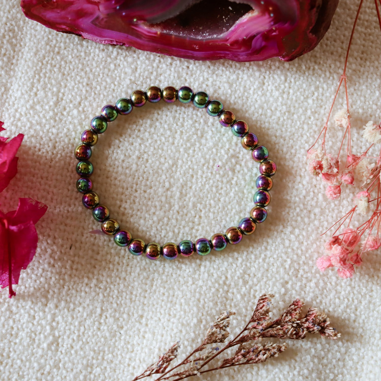 Pulsera de piedra natural de Hematite arcoiris de 6mm