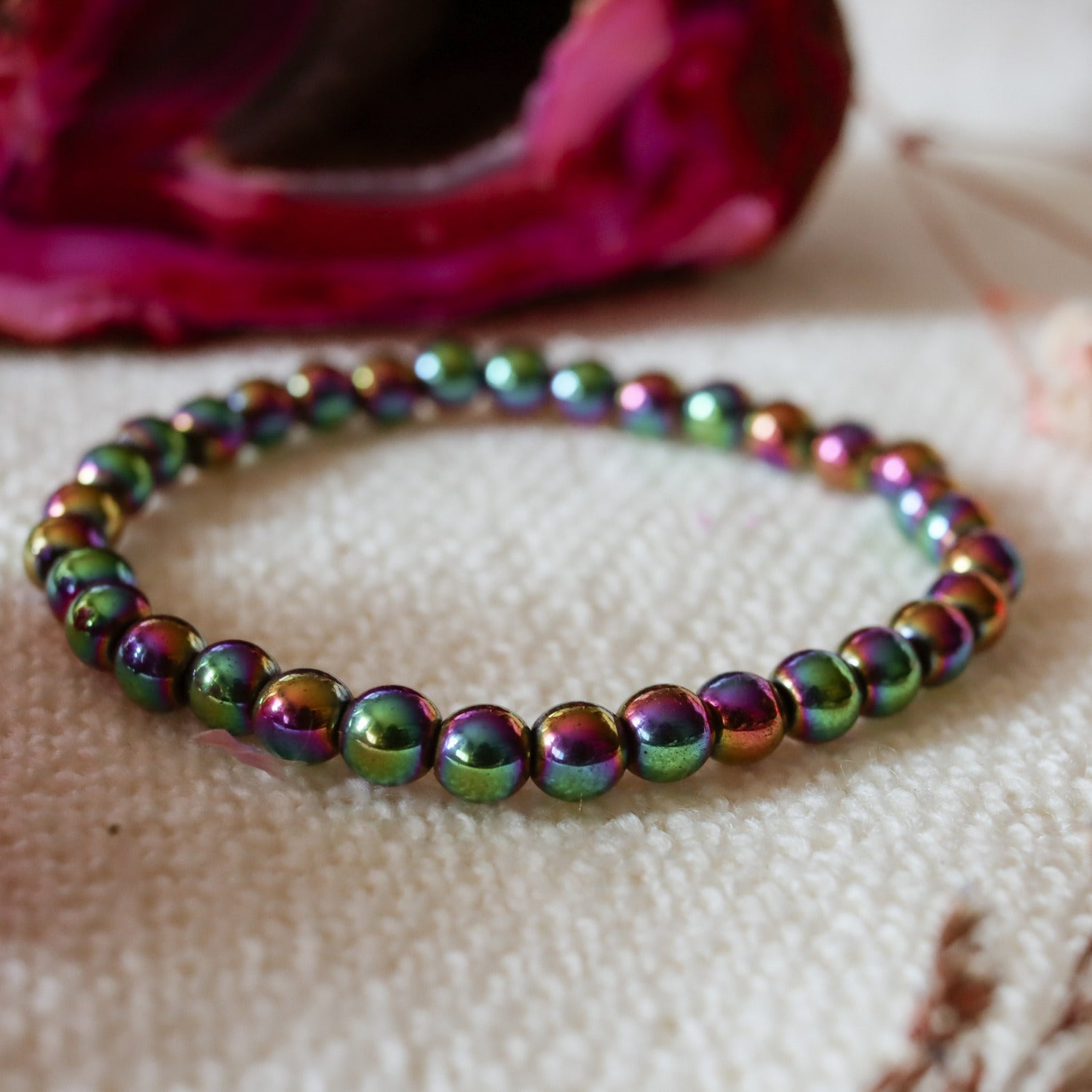 Pulsera de piedra natural de Hematite arcoiris de 6mm