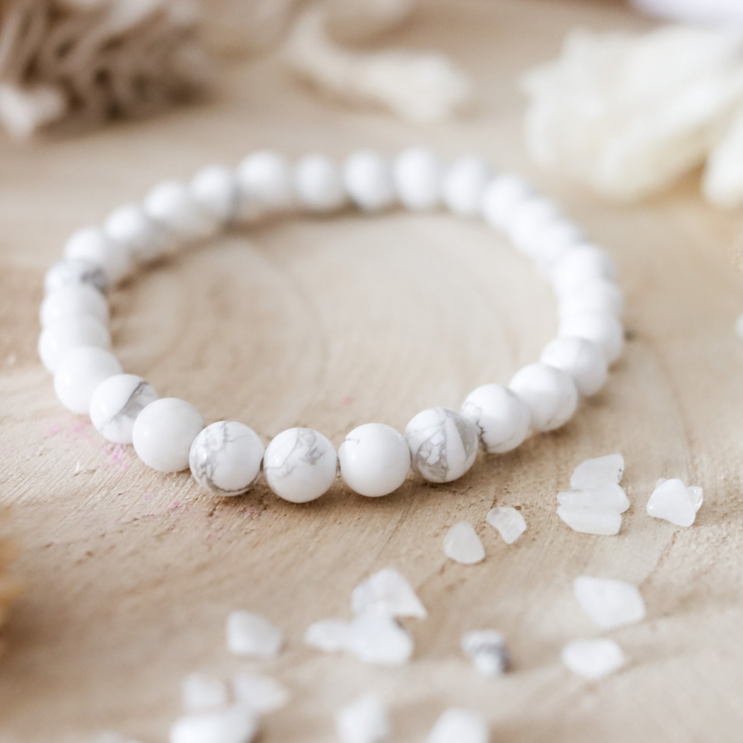 Pulsera de piedra de origen natural de Howlite de 6mm