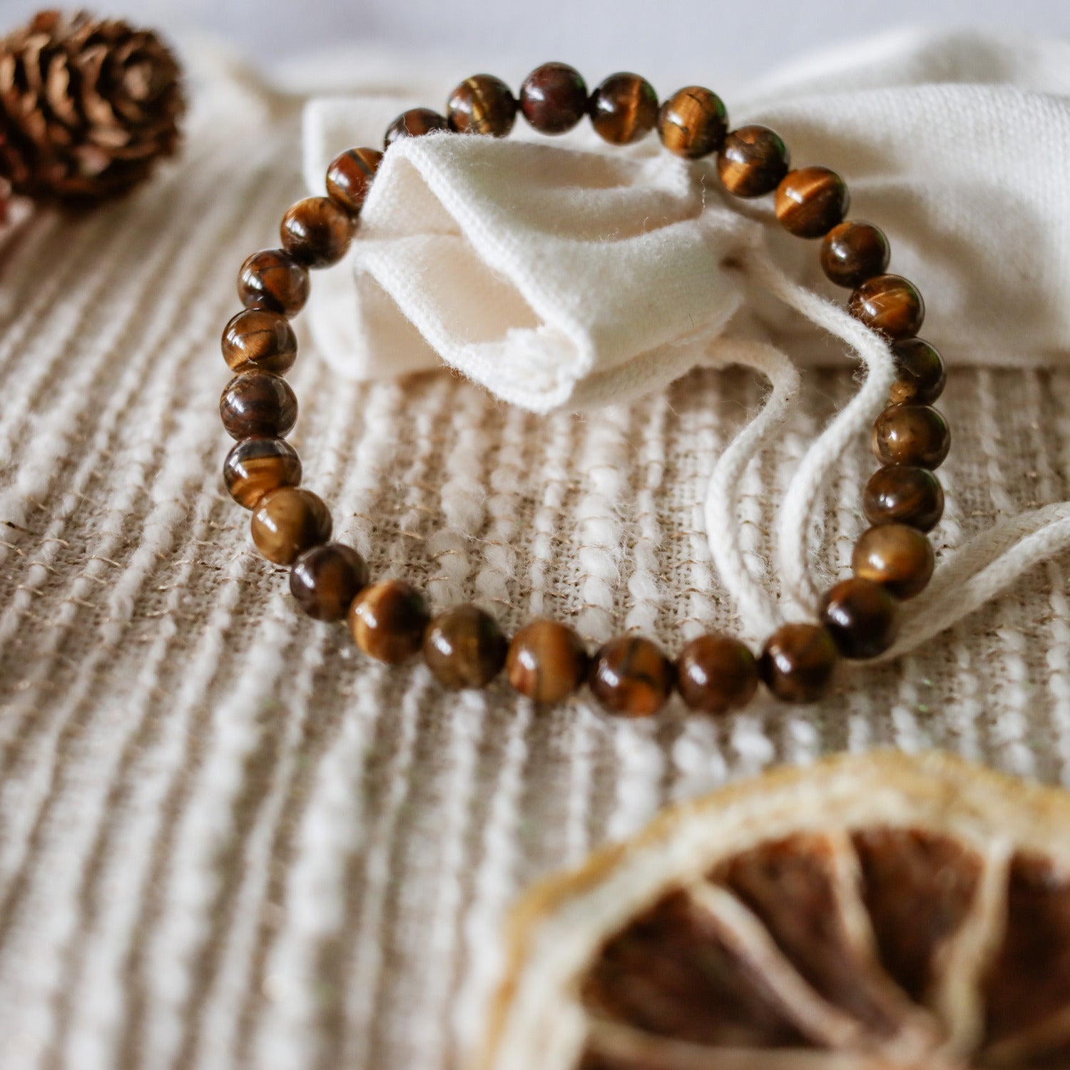 Pulsera de piedra natural de Ojo de tigre de 6mm