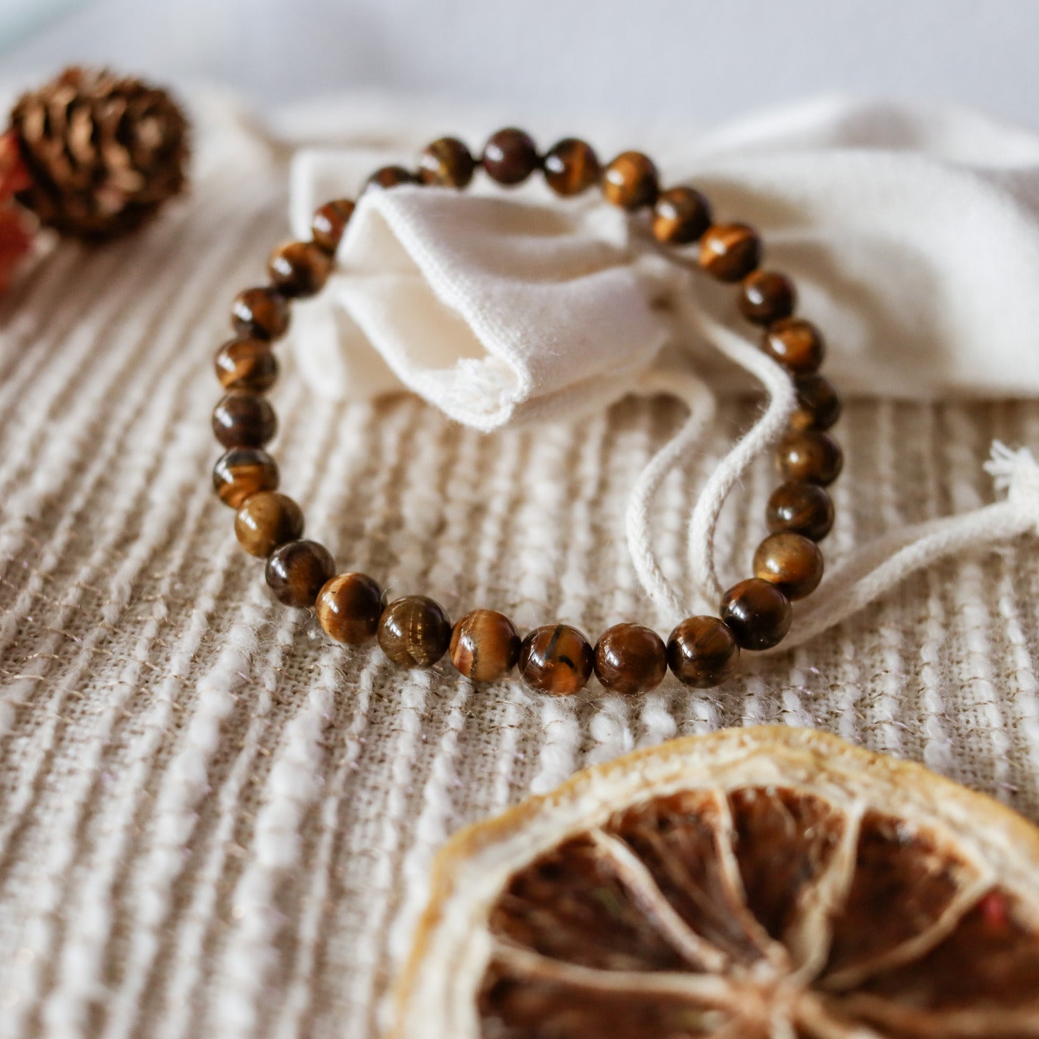 Pulsera de piedra natural de Ojo de tigre de 6mm