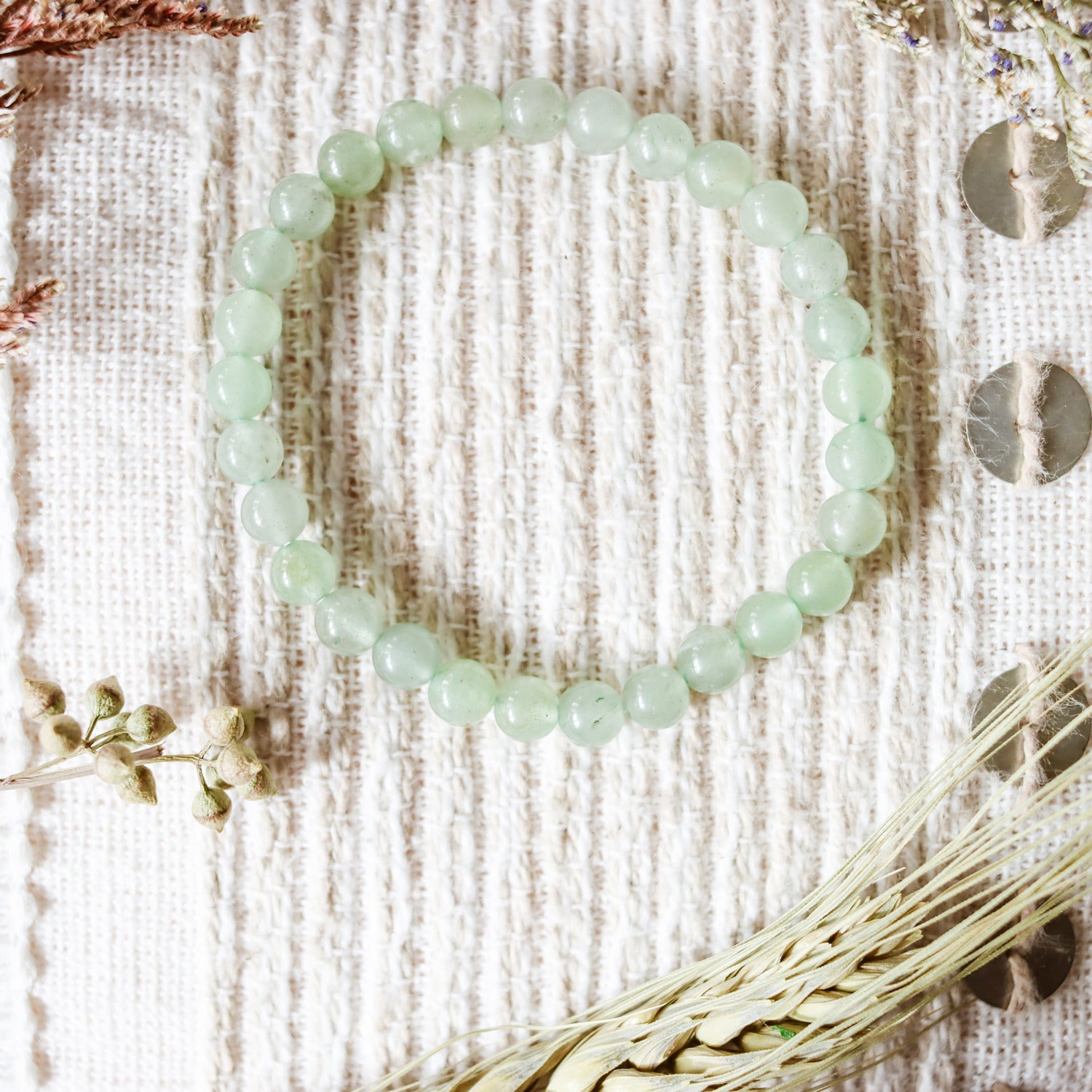 Pulsera de piedra de origen natural de Aventurina verde de 6mm