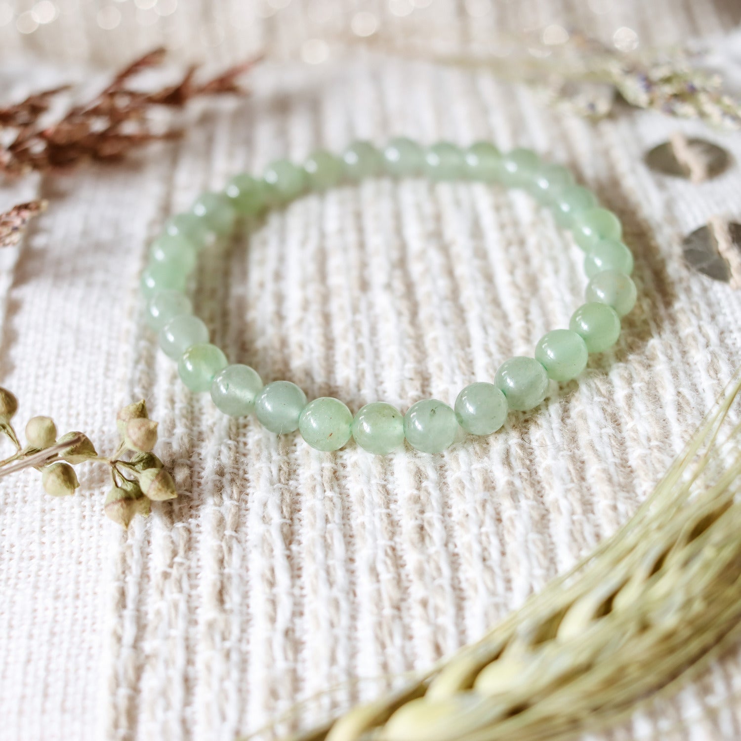 Pulsera de piedra de origen natural de Aventurina verde de 6mm