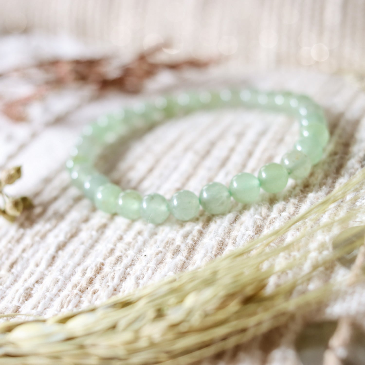 Pulsera de piedra de origen natural de Aventurina verde de 6mm