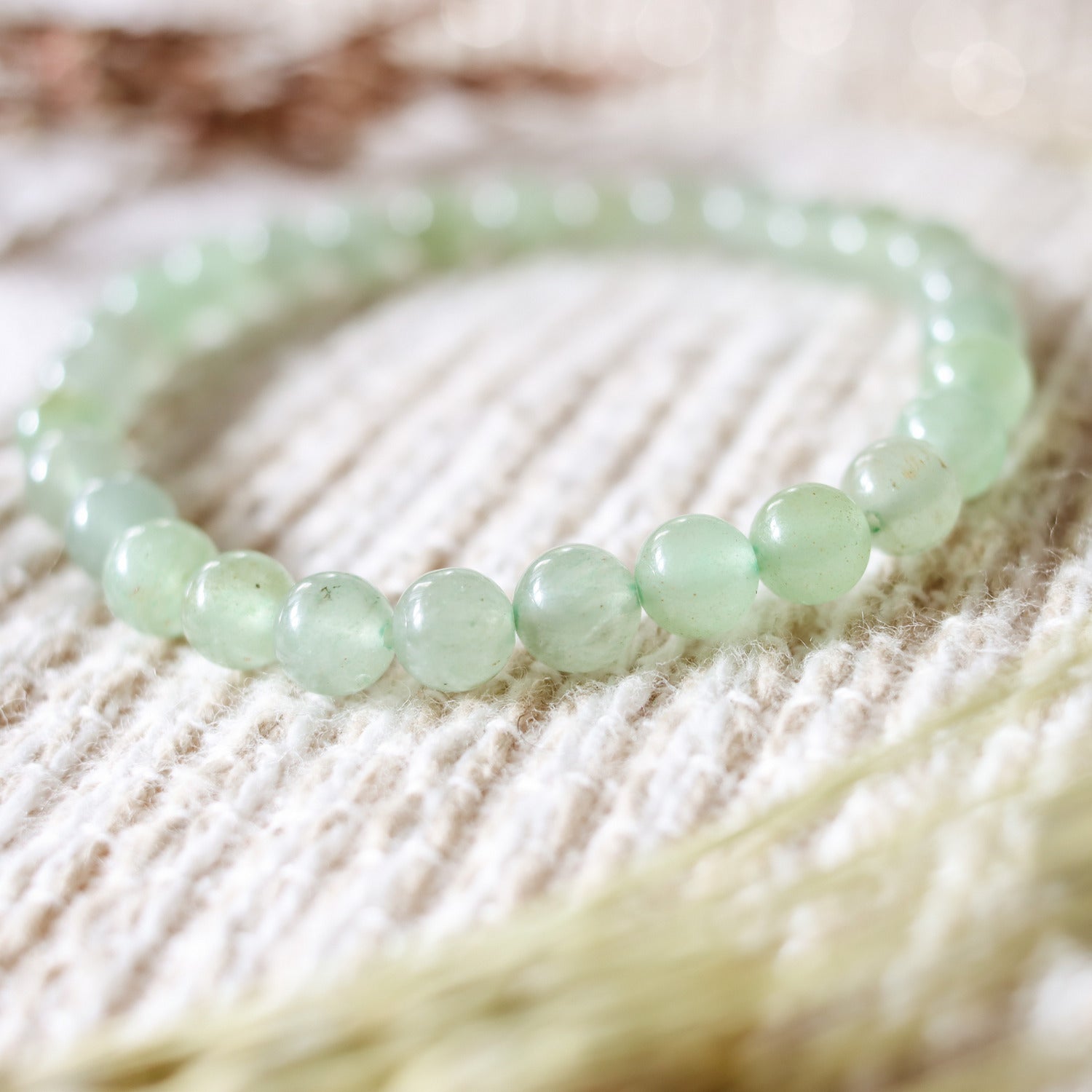 Pulsera de piedra de origen natural de Aventurina verde de 6mm
