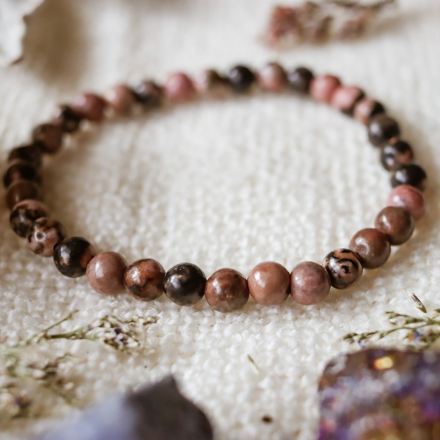 Pulsera de piedra natural de Rodonita de 6mm