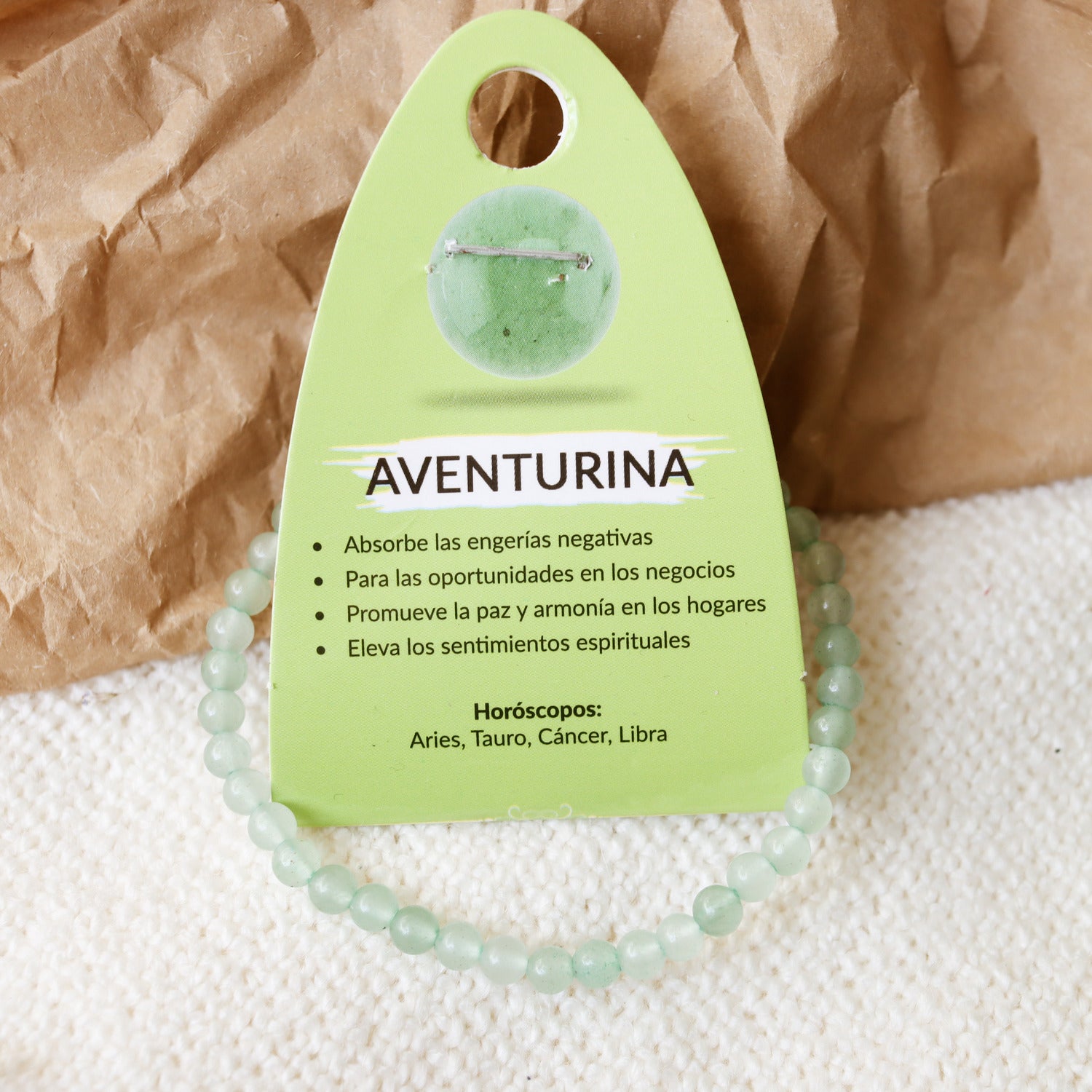 Pulsera de piedra natural de Aventurina verde de 4mm