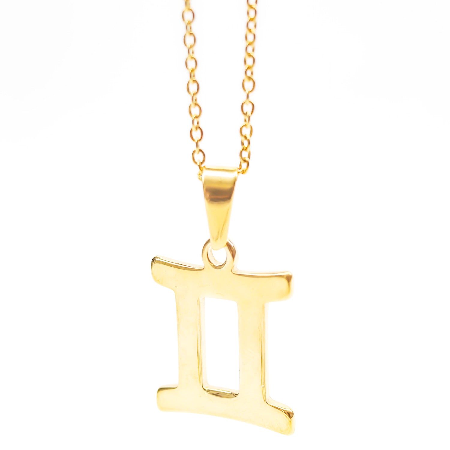 Colgante de acero inoxidable dorado con forma del signo del zodiaco Géminis de 28mm