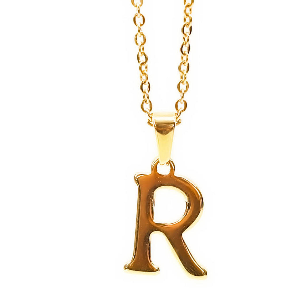 Colgante de acero inoxidable dorado con forma de letra R de 20mm