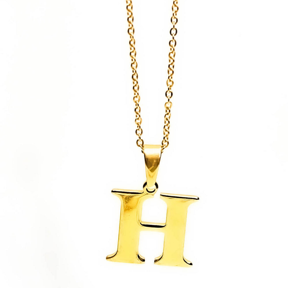 Colgante de acero inoxidable dorado con forma de letra H de 28mm